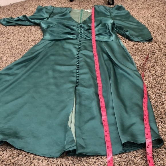 Jonathan Simkhai Midi Dress Size 16 Jade Green Ruched Sleeve Fit And Flare - Picture 11 of 11